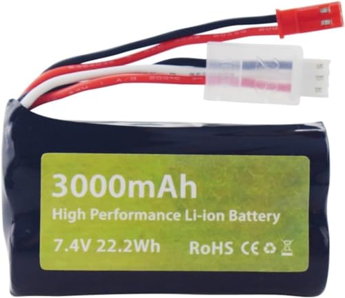 2PCS 7.4V 3000mah 15C 2S Li ion Battery with JST-2P Plug and 2in1 Charger for UDIRC UD1601 UD1602 SG1603 RC Car 1/10, 1/12, 1/16 Ratio RC Car Truck RC Ship Drone Engineering Vehicle