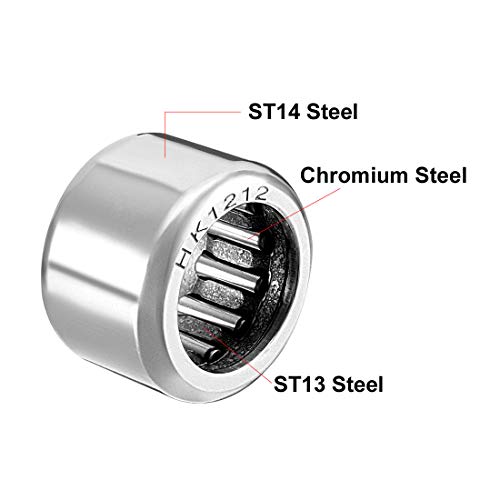 uxcell HK1212 Drawn Cup Needle Roller Bearings, Open End, 12mm Bore Dia, 18mm OD, 12mm Width (Pack of 10) - size: 12x18x12mm