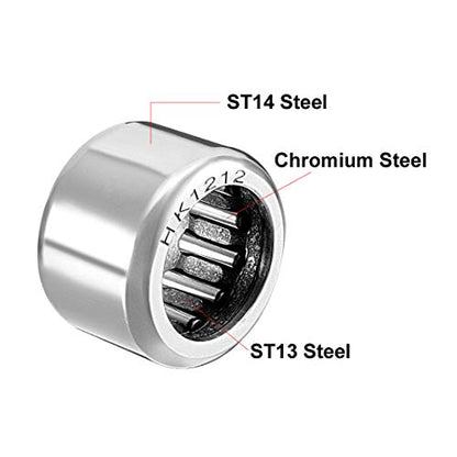 uxcell HK1212 Drawn Cup Needle Roller Bearings, Open End, 12mm Bore Dia, 18mm OD, 12mm Width (Pack of 10) - size: 12x18x12mm