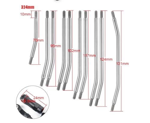 RC Car Parts for Axial for SCX10 II 90046 for SCX10 1/10 RC Car Parts 313/324mm Metal Link Rod Set Linkage Steering W/Ball End Modification RC Car Accessories(324mm) - size: 324mm
