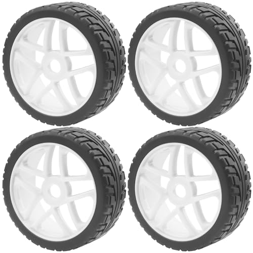 ShareGoo OD 4.09" Rubber 1/8 RC Buggy Tires and 17mm Hex Wheels Rim Compatible with Arrma Typhon Kyosho Losi VRX Redcat HSP HPI 1/8 Scale RC Off Road Buggy (White) - color: White