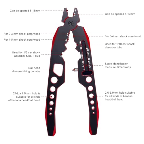 Metal Shock Absorber Pliers Ball Head Pliers Clip Multi-Function RC Tools for Traxxas Arrma Axial Redcat Losi Tamiya HSP HPI Exceed Cars (Black red) - color: Black Red