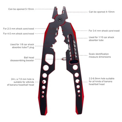Metal Shock Absorber Pliers Ball Head Pliers Clip Multi-Function RC Tools for Traxxas Arrma Axial Redcat Losi Tamiya HSP HPI Exceed Cars (Black red) - color: Black Red