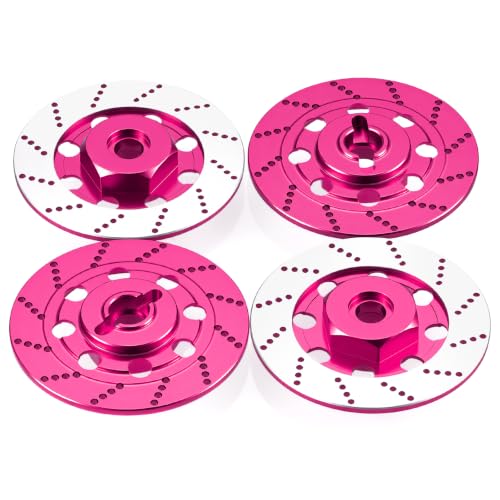 4PCS MORFUM RC Aluminum Alloy Hex Drift Wheels Rim Tires Hub Brake Disc Compatible with Sakura D4 AWD RWD 1/10 RC Drift Crawler Car Upgrade Parts (Pink) - color: Pink