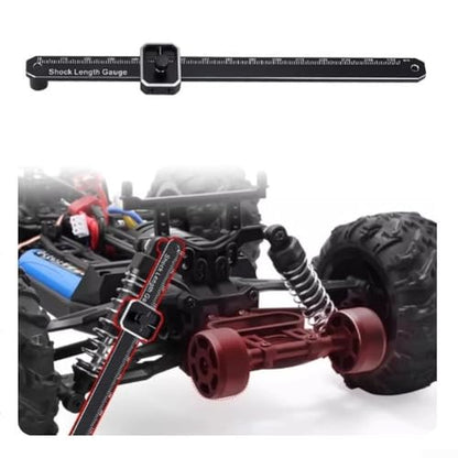Shock Length Gauge Suspension Measurement Tool with Adjustable Metal Construction for 1:8 Scale Off-Road RC Cars, Precise Inch/Millimeter Markings, Black