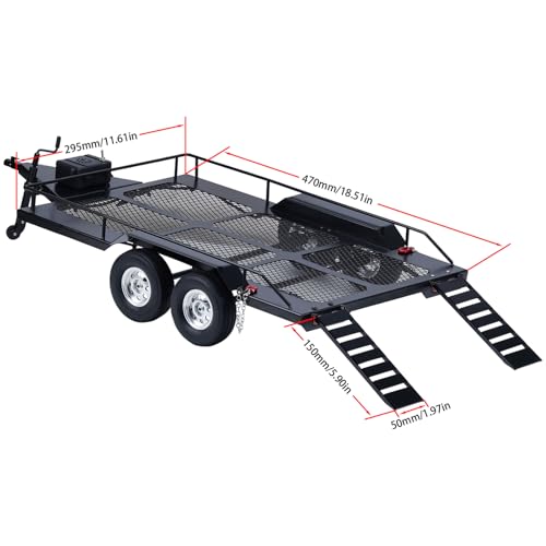 DJX RC Trailer,1/10 Scale Trailer with Light Strip Suitable for Axial D90 D110 SCX10 TRX4 Redcat GEN7 GEN8 CC01 CC02 Etc 1/10 RC Crawler Car - style: 1/10 RC Trailer