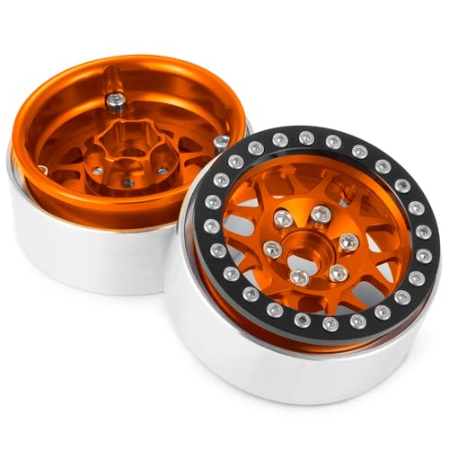 RCLIONS 4PCS 1.9inch RC Beadlock Wheels Aluminum Rims Hub for 1/10th RC Crawler Car SCX10,SCX10-II,TRX4,D90,Redcat - color: Orange
