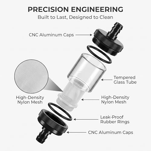 1 PC Motorcycle Fuel Filter, Metal Alloy Clear Tempered Glass Inline Filter, Washable Universal Gas Filter, Universal for Most Cars, Trucks, SUVs (Black)