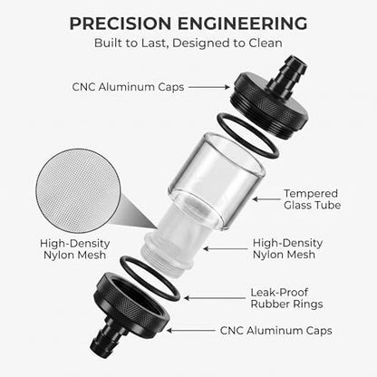 1 PC Motorcycle Fuel Filter, Metal Alloy Clear Tempered Glass Inline Filter, Washable Universal Gas Filter, Universal for Most Cars, Trucks, SUVs (Black)