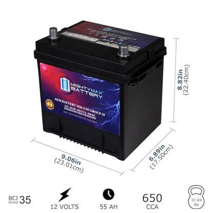 Mighty Max Battery MM-G35 Start and Stop Car BCI Group Size 35 12V 55Ah, 100RC, 650 CCA Rechargeable AGM Car battery - style: Group 35