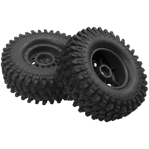 RC 1/10 1.9" Rubber Tires OD 108mm & 12mm Hex Hub Wheel Rims Compatible with Axial SCX10 90046 AXI03007 Traxxas TRX4 Tamiya CC01 D90 TF2 HSP 1/10 RC Crawler Car (Black) - color: Black