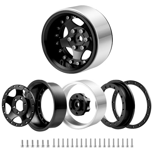 4PCS Aluminum 1.9" Beadlock Wheel Rims, Black | Upgrades for Axial SCX10 I II III, TRX4, GEN7 GEN8, 1/10 RC Crawler Truck Car - color: Black