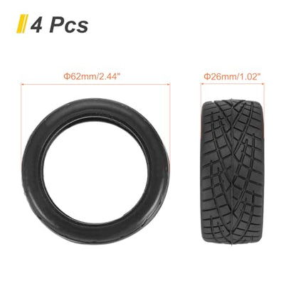 uxcell 4pcs Soft Rubber RC Car Tires for 1/10 Scale Touring On-Road Racing Car- 62mm x 28mm Performance Tyre, Black