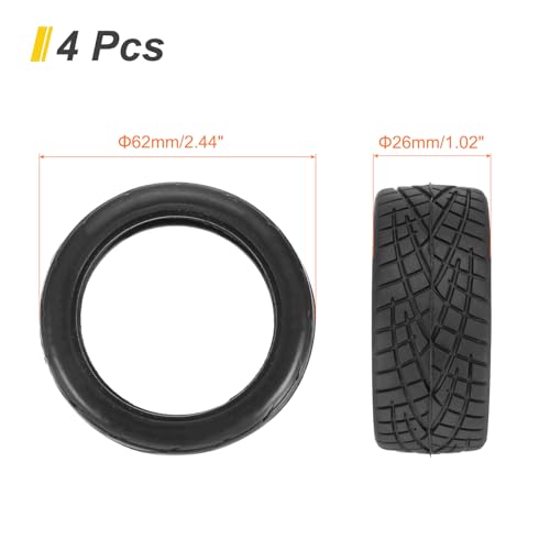 uxcell 4pcs Soft Rubber RC Car Tires for 1/10 Scale Touring On-Road Racing Car- 62mm x 28mm Performance Tyre, Black