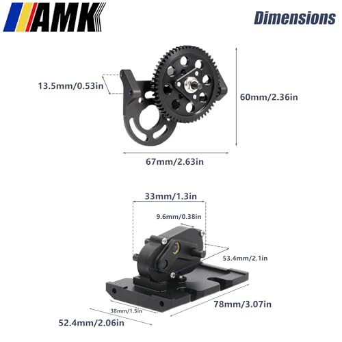 AMK 1/10 Scale Transmission Kit OD Transfer Case Gearbox with 30% Overdrive Gear Box 3Pcs Driveshafts for RC Crawler Axial SCX10 II Element Enduro DIY LCG Chassis (Black) - color: Black