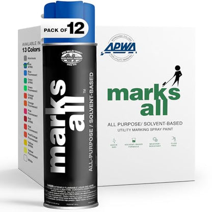 Fox Valley 18oz Marks All Solvent-Based Marking Paint 12-Pack, Blue - color: Blue APWA