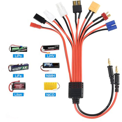 RC Lipo Battery Charger Adapter Connector Splitter Wire 8 in 1 – Universal Connector to XT60/ 4.0mm Banana Plug Lead Cable for TRX, T-Plug, Futaba, Tamiya Mini, XT60, EC3, JST,Tamiya (4.0mm Banana)