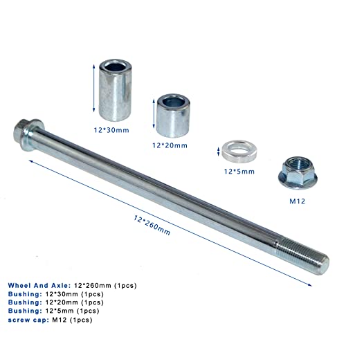 Mokuo 12mm 260mm Front Rear Axle with Bushing 5mm 20mm 30mm Fit for Pit Dirt Bike Moped Scooter QUAD ATV Mini Bike Parts - size: 12-260