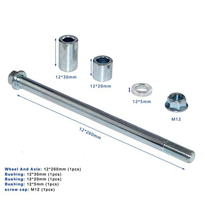 Mokuo 12mm 260mm Front Rear Axle with Bushing 5mm 20mm 30mm Fit for Pit Dirt Bike Moped Scooter QUAD ATV Mini Bike Parts - size: 12-260