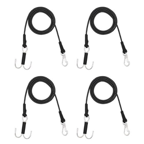 AMK 4Pcs 28in 1/10 Scale Elastic RC Crawler Tow Ropes with Hook Kinetic Winch Straps for Axial SCX10 Accessries TRX6 TRX4 Upgrades Gen7 Gen8 Tamiya D90 TF3 RC Car Boat (Black) - color: Black