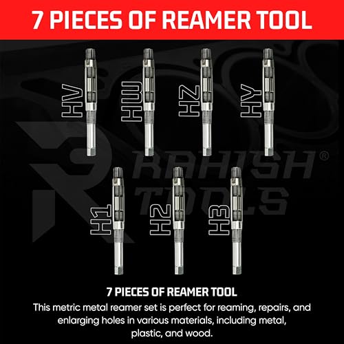 Adjustable Hand Reamer Tool HV-H3 for Metal & Wood Repairs, 1/4" to 15/32" | Expandable Carbon Steel Blade Design, 6.35-11.90mm Capacity, Precise Hole Finish, Bore Sizing Tool, Repair Workshop Use - size: HV to H3 - 7Pcs