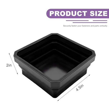 Collapsible Magnetic Parts Tray, 4.5" Square Silicone Metal Parts Organizer Double-Sided Magnet Bowl, Foldable Magnetic Tool Trays for Screws Bolts Nuts Washers Pins (Black) - color: Black