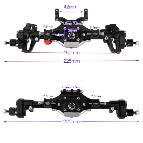 Metal CNC Front Middle Rear Complete Portal Axle with Gear for 1/10 RC Crawler Axial SCX10 II Deadbolt 90046 90047 4x4 6x6 Upgrade Parts (Black Front +Rear)
