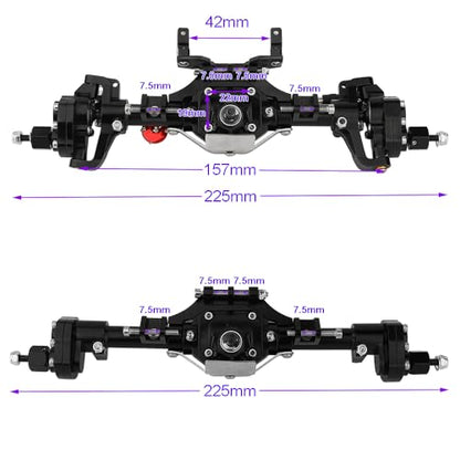 Metal CNC Front Middle Rear Complete Portal Axle with Gear for 1/10 RC Crawler Axial SCX10 II Deadbolt 90046 90047 4x4 6x6 Upgrade Parts (Black Front +Rear)
