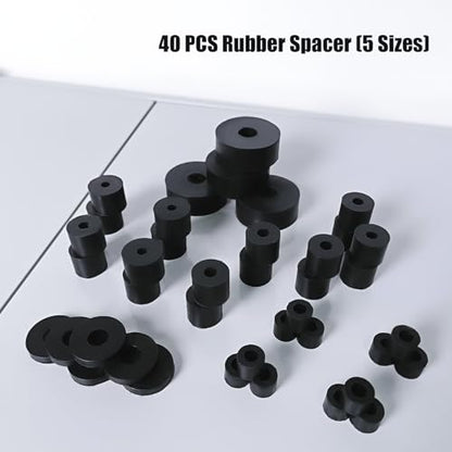 40 Pcs Thick Rubber Spacer 5 Sizes Multi Purpose Black Round Rubber Washers Anti Vibration Isolation Pads Bushings for Home Industrial Machinery Car Bolts Screws