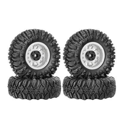1.3” All-Terrain Tire and Wheel Set, Metal Beadlock 5mm & 7mm Hex Wheels for SCX24 TRX4M 1/12 1/14 1/18 1/24 RC Crawler Car (D, Silver) - color: D, Silver