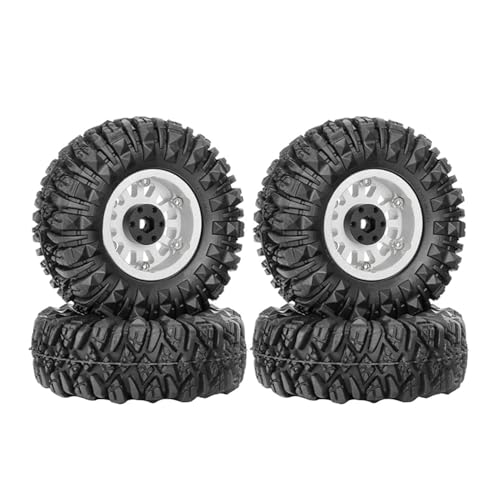 1.3” All-Terrain Tire and Wheel Set, Metal Beadlock 5mm & 7mm Hex Wheels for SCX24 TRX4M 1/12 1/14 1/18 1/24 RC Crawler Car (D, Silver) - color: D, Silver