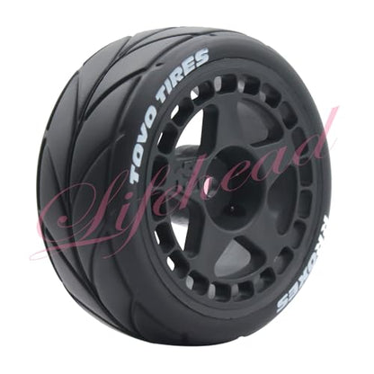 Lifehead 65mm On Road Rubber Tires& Wheels Rims 12mm Hex Hub for HPI Ken Block's Tamiya XV01 TT01 TT02B Kyosho FAZER MK2 Lc Racing PTG HSP RGT RC 3RACING D5 1/10 RC Rally Car - color: Black 1