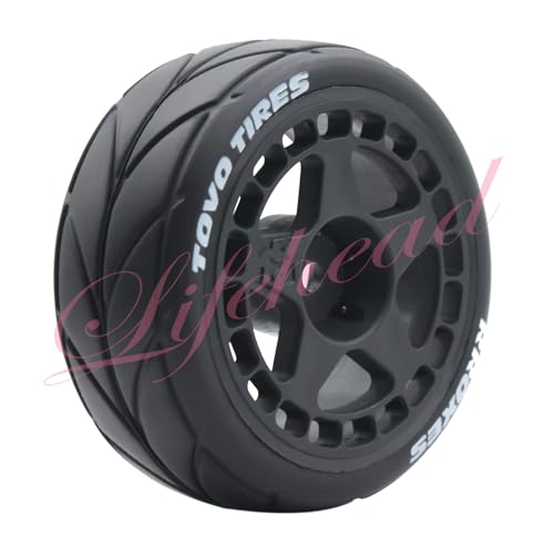 Lifehead 65mm On Road Rubber Tires& Wheels Rims 12mm Hex Hub for HPI Ken Block's Tamiya XV01 TT01 TT02B Kyosho FAZER MK2 Lc Racing PTG HSP RGT RC 3RACING D5 1/10 RC Rally Car - color: Black 1