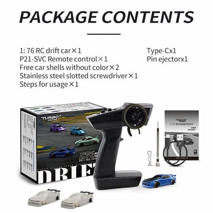 1:76 Turbo Racing Scale RC Sport Car, Table Racing Remote Control Mini Model Car Full Proportional RTR Kit Toys (C64 Blue) - color: C64 Blue