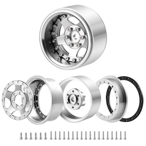 4PCS Aluminum 1.9" Beadlock Wheel Rims Upgrades for Axial SCX10 I II III TRX4 GEN7 GEN8 1/10 RC Crawler Truck Car (Silver) - color: Silver
