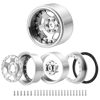 4PCS Aluminum 1.9" Beadlock Wheel Rims Upgrades for Axial SCX10 I II III TRX4 GEN7 GEN8 1/10 RC Crawler Truck Car (Silver) - color: Silver