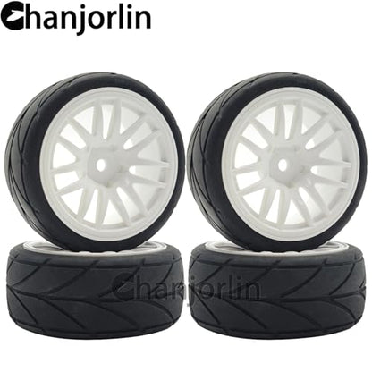RC 1/10 On Road Touring Tires & Wheels 12mm Hex Hard Plastic Rims OD 65mm Street Racing Tyre for 1:10 1/12 Rally Drift Car Tamiya TT01 TT02 Traxxas XV02 XV01 HPI KYOSHO PTG2 4PCS (White) - color: White