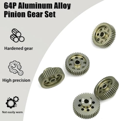 5Pcs 64P Aluminum Alloy Pinion Gear Set 3.175mm 41T 42T 43T 44T 45T Motor Pinion Gear W/ M4 Screw and Hex Key, Fit 3.175mm (1/8-Inch) Shaft, for Arrma HPI Kyosho Losi Axial Traxxas Tamiya 1/10 RC Car - size: 64P-3.175mm-41-45T