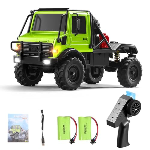 MN333 Semi-Truck RC Crawler, 1:18 Unimog U4000 4WD RC Rock Crawler Alloy Body, Portal Axles, 2-Speed Transmission, Full LED Lights, RTR Off-Road Crawler for Hobbyists