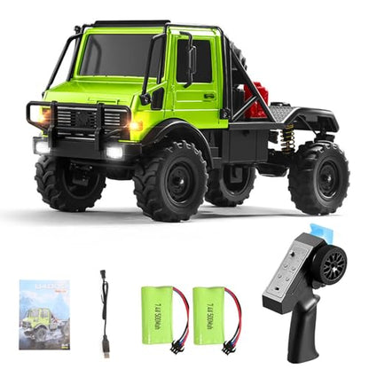 MN333 Semi-Truck RC Crawler, 1:18 Unimog U4000 4WD RC Rock Crawler Alloy Body, Portal Axles, 2-Speed Transmission, Full LED Lights, RTR Off-Road Crawler for Hobbyists