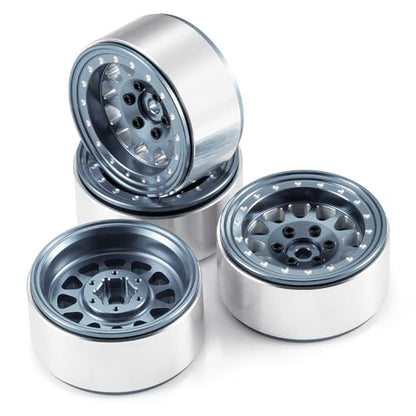 RCLIONS Aluminium 1.3" RC Beadlock Wheel Hub Rims for 1/24 1/18 TRX4M AXIAL SCX24 RC Crawler Car Upgrade Parts (Titanium) - color: Titanium
