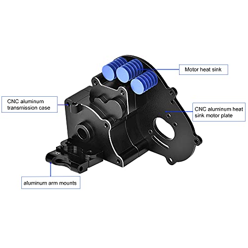 Globact Aluminum Transmission Case Gearbox with Aluminum Motor Plate and Arm Mounts Upgrade Parts for Traxxas Slash 2WD Rustler Stampede Bandit 1/10 RC Car (Replace of 3691) | Aluminum Gearbox Halves for Traxxas Slash 2WD Rustler Stampede Bandit F-150 (Re