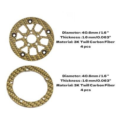 1.6" (40.6mm) Super Wheels, Carbon fibre Beadlock Wheel fit for SCX24 TRX4M FCX24 FCX24M CR18P 1/24 1/18 RC Crawlers Upgrade, Style D, Gold - color: Gold, size: Style D