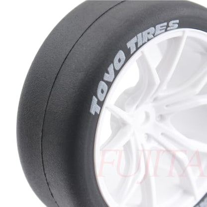 fujita 1/10 RC Drift Tires and Hard Plastic Wheels Rims Rally Racing Tyres for Tamiya XV01 XV02 TT02 PTG HSP RGT Kyosho FAZER MK2 Lc Racing HPI /12mm hex (White) - color: White