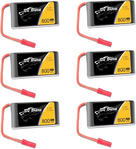 TATTU 3.7V 800mAh 25C 1S LiPo Battery Pack with JST Plug for F181 MJX X400 X400W X800 Holy Stone X200 X300C X500 Sky Viper S670 V950str V950hd HS110 HS200 Syma X56W HS200W RC Quadcopter(6 Pcs)