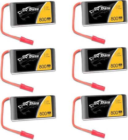 TATTU 3.7V 800mAh 25C 1S LiPo Battery Pack with JST Plug for F181 MJX X400 X400W X800 Holy Stone X200 X300C X500 Sky Viper S670 V950str V950hd HS110 HS200 Syma X56W HS200W RC Quadcopter(6 Pcs)