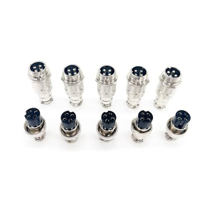 5Set GX16 4pin Male+Female Combination Aviation Plug Socket Connector,Panel Mounted Metal Circular Adapter Thread Locking,5A/125V,16mm,Welded,for Electrical and Electronic Connections - size: 4Pin