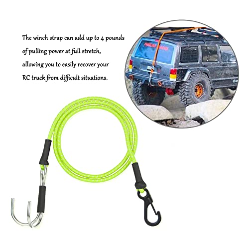 1/10 RC Crawler Elastic Force Escape Rope,Kinetic Winch Strap, 1/10 Scale RC Accessories Rescue Trailer Hook for Axial SCX10 Traxxas TRX4 Upgrade Parts (Fluorescent Green)
