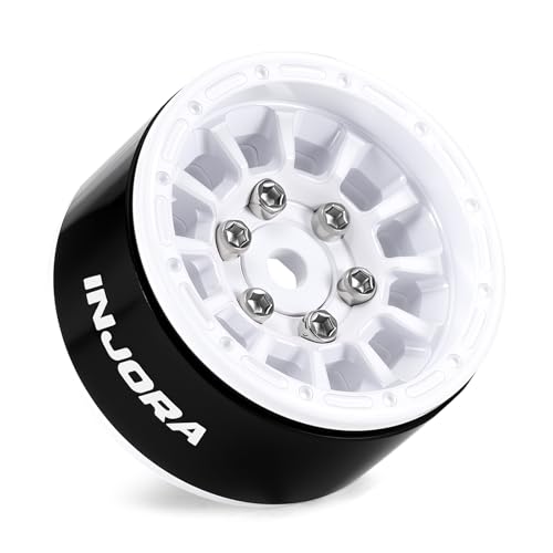 INJORA 1.0" Aluminum Beadlock Wheels 0mm Offset for 1/18 1/24 RC Crawler Upgrade, W1056(White) - color: White