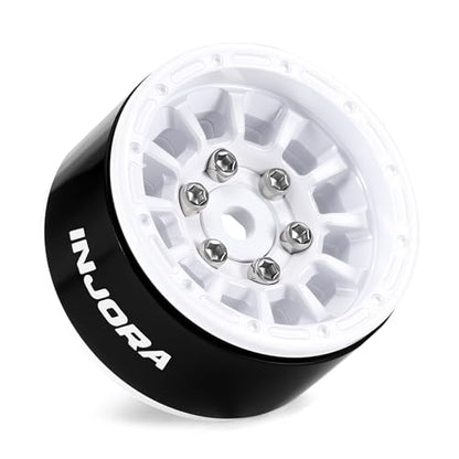 INJORA 1.0" Aluminum Beadlock Wheels 0mm Offset for 1/18 1/24 RC Crawler Upgrade, W1056(White) - color: White